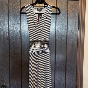 Dusak Designs Navy Blue and White Striped Maxi Dress